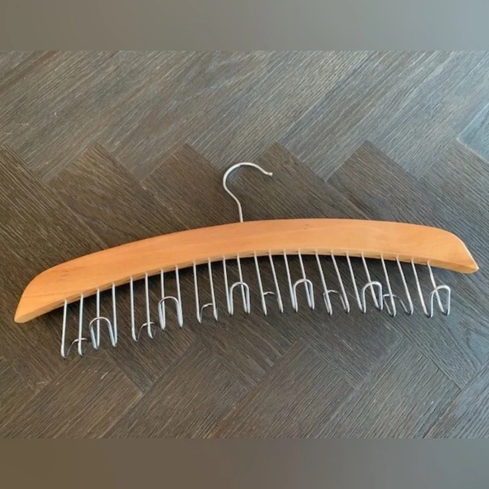 Wooden Belt, Scarf, Tie Hanger with Metal Hooks